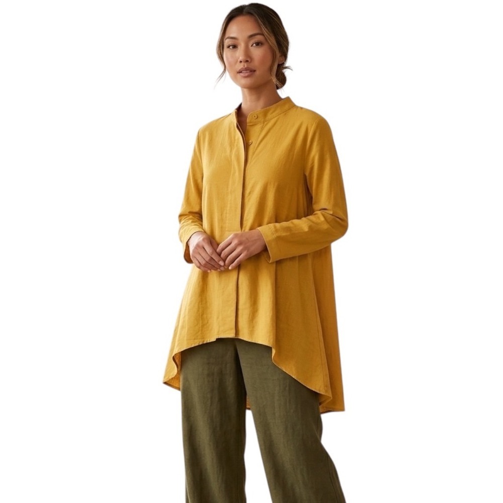 Zanzea Collection‎ Mustard Yellow Lagenlook Tunic Blouse Womens Large NEW
